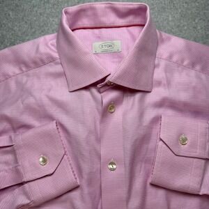 Eton Contemporary Fit Dress Shirt Pink Micro Houndstooth Mens 16 41 Cotton L/S
